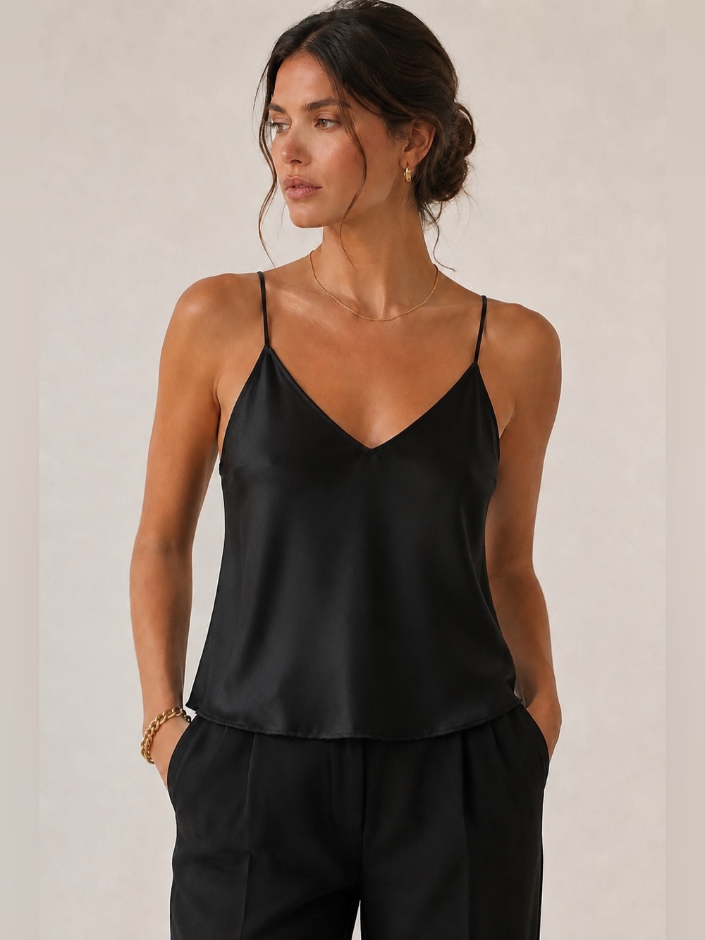 SACK’S 100% Silk Black Bias Cut Camisole Tank Top Quiet Luxury